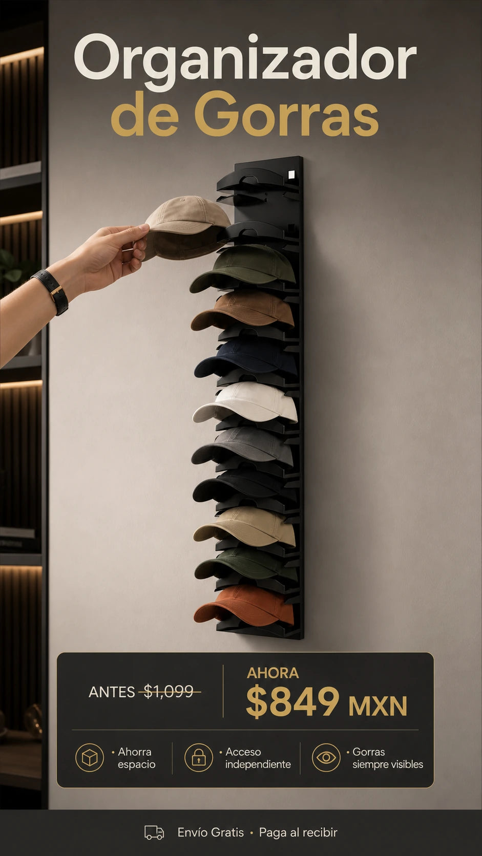 Organizador de Gorras para Pared - hero
